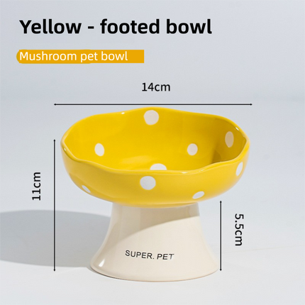 Yellow Elevated 15° Tilted Ceramic Cat Bowl - Anti-Chin Acne Glaze Finish, Non-Slip Weighted Base & Neck Protection Pet Feeder.