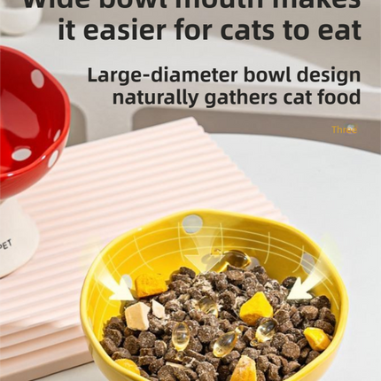 Yellow Elevated 15° Tilted Ceramic Cat Bowl - Anti-Chin Acne Glaze Finish, Non-Slip Weighted Base & Neck Protection Pet Feeder.