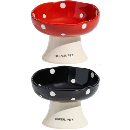 Red and Black Elevated 15° Tilted Ceramic Cat Bowl - Anti-Chin Acne Glaze Finish, Non-Slip Weighted Base & Neck Protection Pet Feeder.