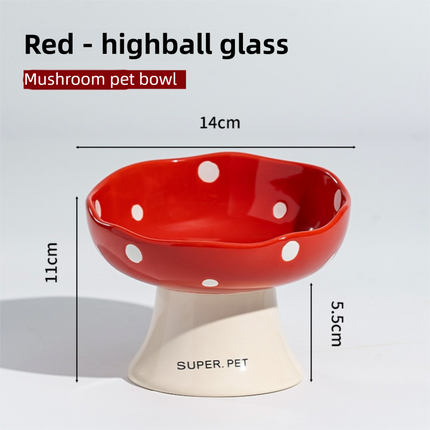 Red and Black Elevated 15° Tilted Ceramic Cat Bowl - Anti-Chin Acne Glaze Finish, Non-Slip Weighted Base & Neck Protection Pet Feeder.