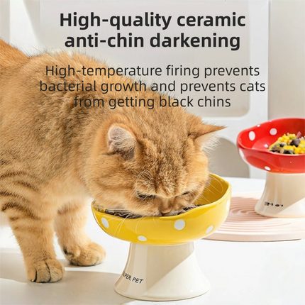 Red and Black Elevated 15° Tilted Ceramic Cat Bowl - Anti-Chin Acne Glaze Finish, Non-Slip Weighted Base & Neck Protection Pet Feeder.