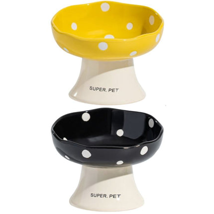 Yellow and Black Elevated 15° Tilted Ceramic Cat Bowl - Anti-Chin Acne Glaze Finish, Non-Slip Weighted Base & Neck Protection Pet Feeder.