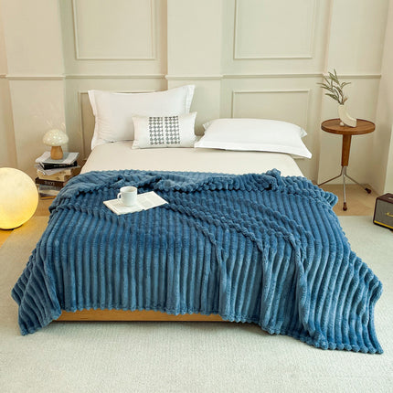 Dark Blue 180 x 200 CM Ultra-Soft Faux Rabbit Fur Plush Sofa Cushion & Bedding Blanket - Luxury Double-Sided Thickened Winter Fleece.