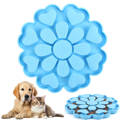 Blue 4-in-1 Textured Silicone Pet Lick Mat & Slow Feeder - Anti-Anxiety Calming Pad with Back Suction Cups.