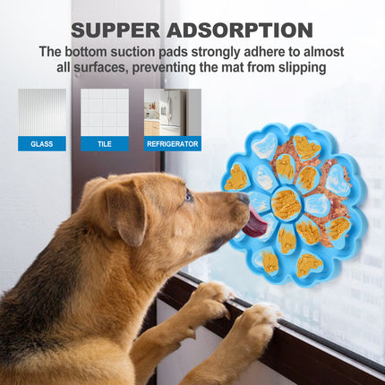 Yellow 4-in-1 Textured Silicone Pet Lick Mat & Slow Feeder - Anti-Anxiety Calming Pad with Back Suction Cups.