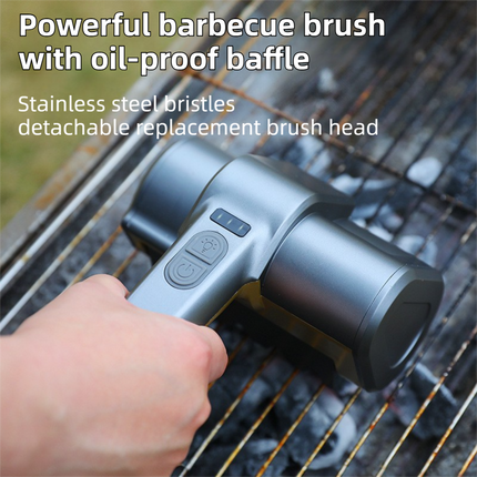 3-in-1 Gold Cordless Electric Grill Cleaner Built-in LED & USB Charging - Waterproof High Power BBQ Cleaning Brush with 2-Speed Setting.