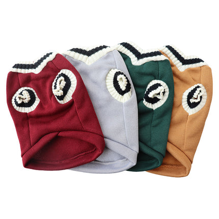 4-Pack S Size Preppy Style V-Neck Knitted Cotton Pet Sweater - Hair-Resistant & Breathable, Classic Fleece-Lined Pullover for Cats and Dogs(Green + Red + Khaki + Grey).