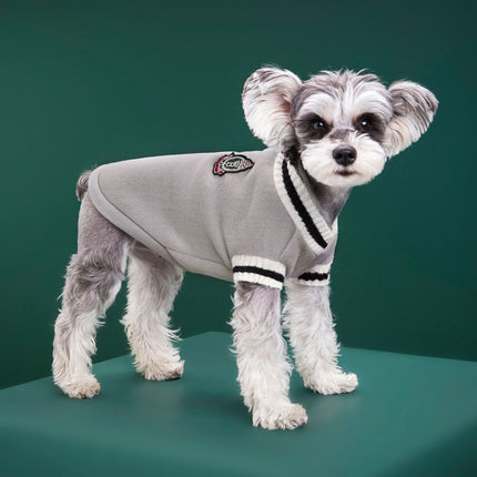 4-Pack L Size Preppy Style V-Neck Knitted Cotton Pet Sweater - Hair-Resistant & Breathable, Classic Fleece-Lined Pullover for Cats and Dogs(Green + Red + Khaki + Grey).