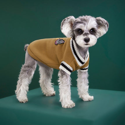 4-Pack L Size Preppy Style V-Neck Knitted Cotton Pet Sweater - Hair-Resistant & Breathable, Classic Fleece-Lined Pullover for Cats and Dogs(Green + Red + Khaki + Grey).