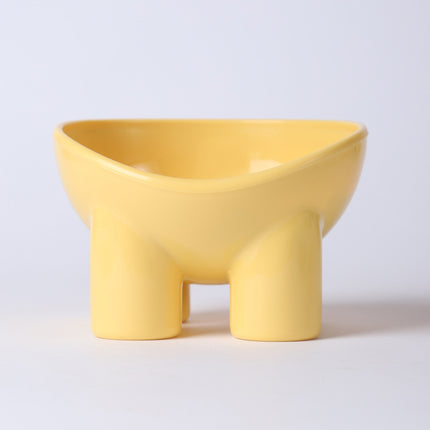 2-Pack Macaron Yellow Elevated Pet Bowls with Anti-Tip 4-Leg Base - Ergonomic Tilted Neck Protection Cat Food & Water Bowls.
