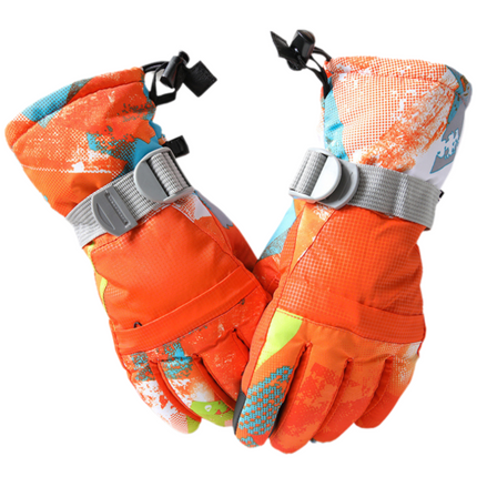 1-Pair Winter Waterproof Touchscreen Ski Gloves - Anti-Slip Thermal Mitts for Men & Women (Orange Graffiti Print).