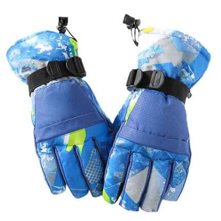 1-Pair Winter Waterproof Touchscreen Ski Gloves - Anti-Slip Thermal Mitts for Men & Women (Blue Graffiti Print).