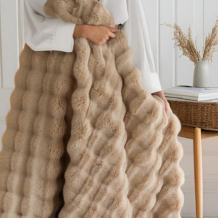 Brown Luxury Tuscany Fleece Rabbit Fur Bubble Blanket (140 x 200 CM) - Double-Sided Thickened Soft Plush Bedding & Sofa Throw.