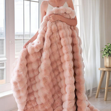 Pink Luxury Tuscany Fleece Rabbit Fur Bubble Blanket (140 x 200 CM) - Double-Sided Thickened Soft Plush Bedding & Sofa Throw.