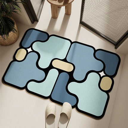 Ultra-Absorbent Instant Dry Diatom Mud Bathroom Mat (40 x 60 CM) - Puzzle Decor Anti-Slip Rubber Rug for Kitchen, Entryway & Shower(Blue).