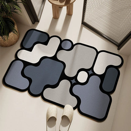 Ultra-Absorbent Instant Dry Diatom Mud Bathroom Mat (50 x 80 CM) - Puzzle Decor Anti-Slip Rubber Rug for Kitchen, Entryway & Shower(Grey and Purple).