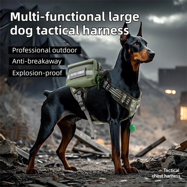 3-Piece Camouflage Tactical Dog Harness Set (XL Size) - Heavy Duty No-Pull Vest with Detachable Tactical Pouch & Climbing Rope Leash.