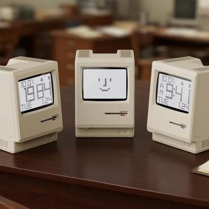 Retro Computer Style Desktop Maclock - Interactive Floppy Disk Switch, 5 Alarm Settings, 3 Display Modes and Stepless Brightness Control.