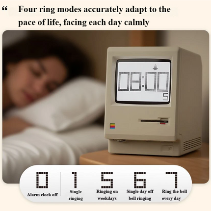 Retro Computer Style Desktop Maclock - Interactive Floppy Disk Switch, 5 Alarm Settings, 3 Display Modes and Stepless Brightness Control.
