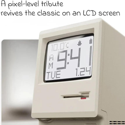Retro Computer Style Desktop Maclock - Interactive Floppy Disk Switch, 5 Alarm Settings, 3 Display Modes and Stepless Brightness Control.