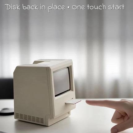 Retro Computer Style Desktop Maclock - Interactive Floppy Disk Switch, 5 Alarm Settings, 3 Display Modes and Stepless Brightness Control.