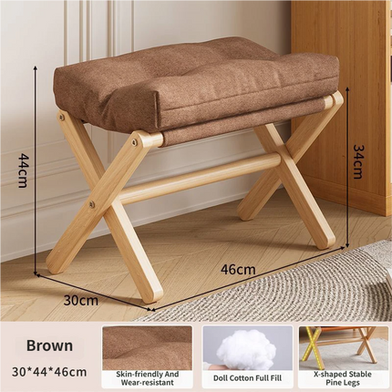 Brown Foldable Ottoman & Padded Footstool with Velcro Stability - Cotton Linen Portable Office Leg Rest & Entryway Shoe Stool.