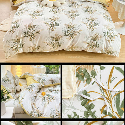 4-Piece Elegant Pink Bouquet Printed Soft-Touch Brushed Bedding Set for 1.5M Bed: 175 x 220 CM Duvet Cover, 150 x 200 (+25) CM Deep Pocket Fitted Sheet & 2PC 50 x 75 CM Pillowcases.