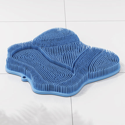 Blue 3D Butterfly Silicone Bath Massage Mat with Suction Cup & Dual-Zone Massage Bristles - Exfoliating Back Scrubber & Foot Deep Cleaner.