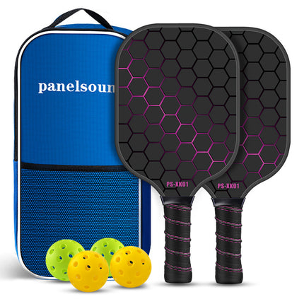 Black and Pink Lightweight Fiberglass Pickleball Paddle Set - 2 High-Rebound Rackets with PU Comfort Grip, 4 Balls and Carry Bag for Outdoor Play.