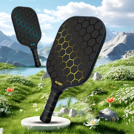 Black and Green Lightweight Fiberglass Pickleball Paddle Set - 2 High-Rebound Rackets with PU Comfort Grip, 4 Balls and Carry Bag for Outdoor Play.