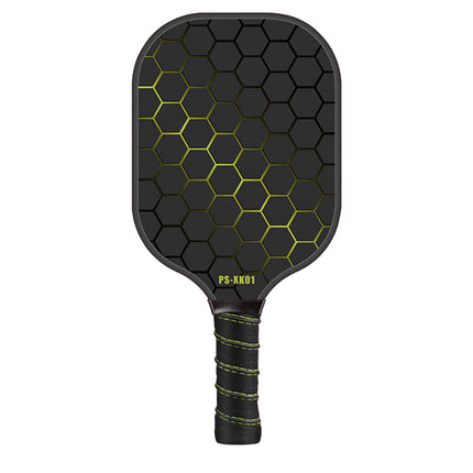 Black and Yellow Fiberglass Pickleball Paddle - 220g Lightweight Racket with Breathable PU Comfort Grip and Oversized Sweet Spot for Outdoor Play.