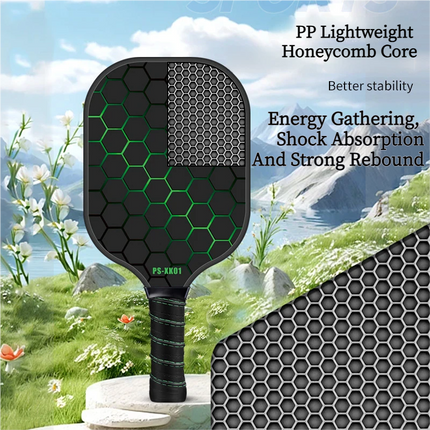 Black and Yellow Fiberglass Pickleball Paddle - 220g Lightweight Racket with Breathable PU Comfort Grip and Oversized Sweet Spot for Outdoor Play.