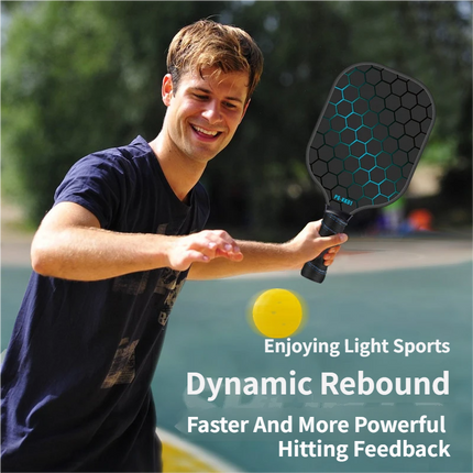 Black and Blue Fiberglass Pickleball Paddle - 220g Lightweight Racket with Breathable PU Comfort Grip and Oversized Sweet Spot for Outdoor Play.