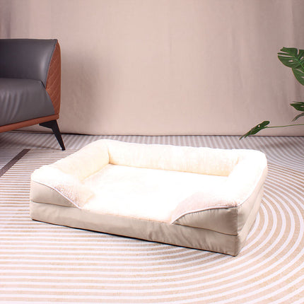 Beige Waterproof Egg-Crate Foam Therapeutic Pet Sofa Bed and Fleece Lounge (XL Size 110 x 82 x 17 CM) - Low Entry, High Bolster Support & Zipper Removable Cover.