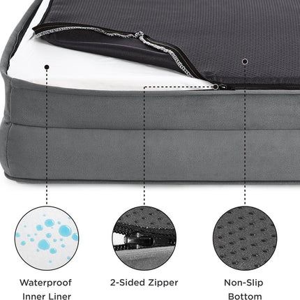 Beige Waterproof Egg-Crate Foam Therapeutic Pet Sofa Bed and Fleece Lounge (XL Size 110 x 82 x 17 CM) - Low Entry, High Bolster Support & Zipper Removable Cover.
