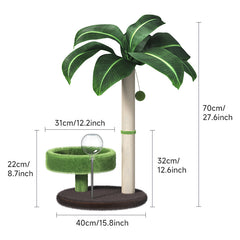Large Multi-Functional Cat Tree & Activity Tower - All-in-One 70CM Tall Sisal Scratching Post, 31CM Diameter Plush Condo and Interactive Wobbling Feeder.