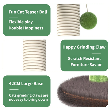 Large Multi-Functional Cat Tree & Activity Tower - All-in-One 70CM Tall Sisal Scratching Post, 31CM Diameter Plush Condo and Interactive Wobbling Feeder.