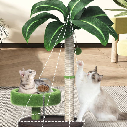 Large Multi-Functional Cat Tree & Activity Tower - All-in-One 70CM Tall Sisal Scratching Post, 31CM Diameter Plush Condo and Interactive Wobbling Feeder.