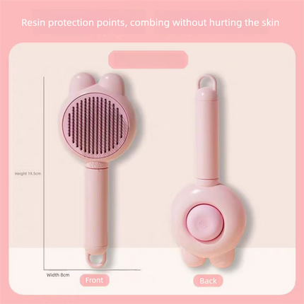 2 Pcs Pink Pet Self-Cleaning Slicker Brush for Cats and Dogs - Rabbit Ear Design with Stainless Steel Needles and ABS Handle - Gentle Deshedding and Massage Tool for Long Hair Breeds.