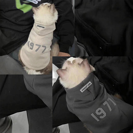 2-Pack XL sizeTrendy Pet Hoodie with "1977" Print - Warm Winter Wear for Cats and Small Dogs - with Plush Lining -   Beige and Dark Grey.