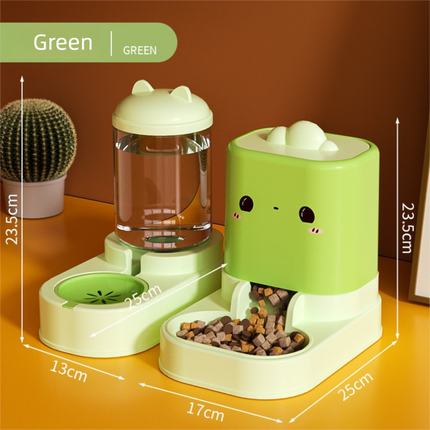 Green  Cat & Dog Automatic Feeder & Waterer Set – 2-in-1 Dry & Wet Separation Station with 2200ml Food & 1000ml Water Capacity.