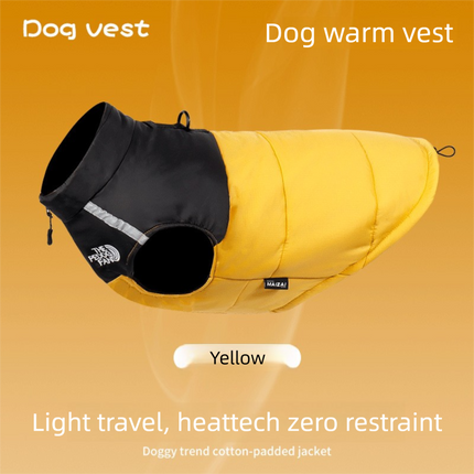 Yellow  2XL  Size  Dog Clothing — Warm, Thickened Cotton Jacket for Autumn & Winter; Waterproof Pet Vest — Reflective Safety Design, Leash-Compatible.