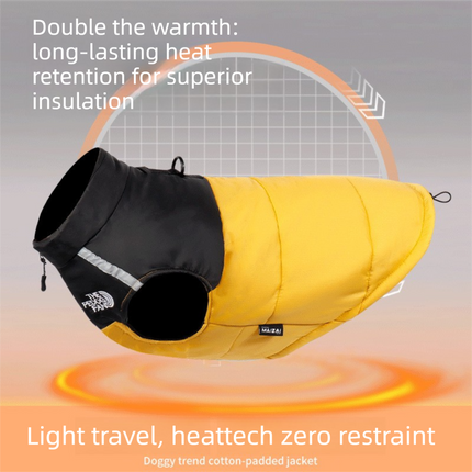 Yellow  2XL  Size  Dog Clothing — Warm, Thickened Cotton Jacket for Autumn & Winter; Waterproof Pet Vest — Reflective Safety Design, Leash-Compatible.
