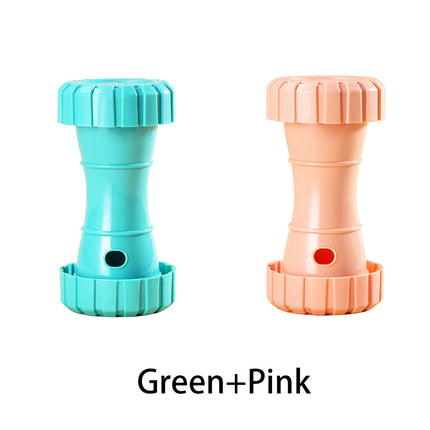 2 Pack（Green+Pink）: Cat and Dog Treat Dispenser Toy – Interactive, Durable, Bite-Resistant Slow-Feeder, Dumbbell and Tire-Shaped Pet Toy.