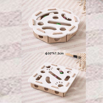 2-piece White cat toy set—featuring square and flower shapes—is an excellent choice for feline entertainment and relaxation. It also serves as a fun maze for kittens and pets, and includes six bells..