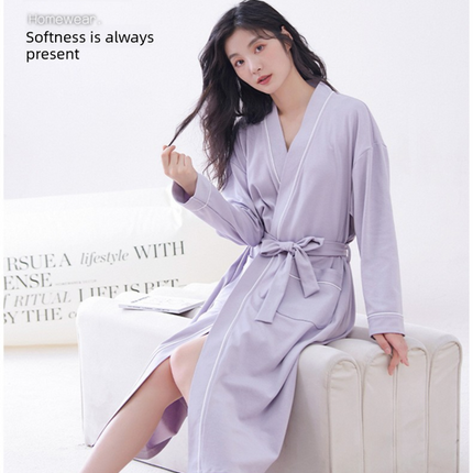 Pink  L size Women's Cotton Robe — Autumn/Winter Bathrobe & Morning Gown | Long Sleeve, Mid-Length, Plus Size | Loose, Comfortable, and Machine Washable | Suitable for All Seasons.