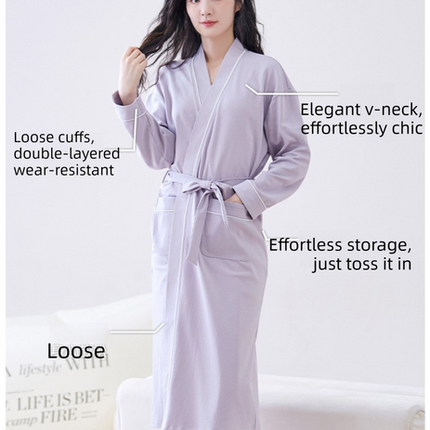 Green M size Women's Cotton Robe — Autumn/Winter Bathrobe & Morning Gown | Long Sleeve, Mid-Length, Plus Size | Loose, Comfortable, and Machine Washable | Suitable for All Seasons.