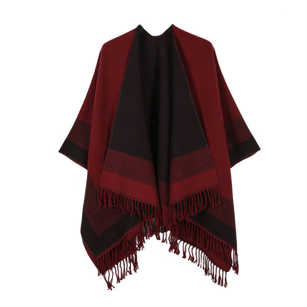 Red elegant women's tassel cape shawl scarf, multi-functional all-in-one warm and comfortable winter shawl scarf, convenient for home, travel, and office wear, stylish and beautiful with tassels..