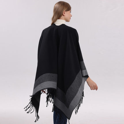 Red elegant women's tassel cape shawl scarf, multi-functional all-in-one warm and comfortable winter shawl scarf, convenient for home, travel, and office wear, stylish and beautiful with tassels..