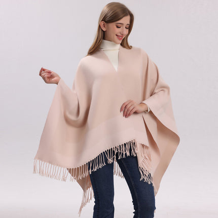 Pink elegant women's tassel cape shawl scarf, multi-functional all-in-one warm and comfortable winter shawl scarf, convenient for home, travel, and office wear, stylish and beautiful with tassels..